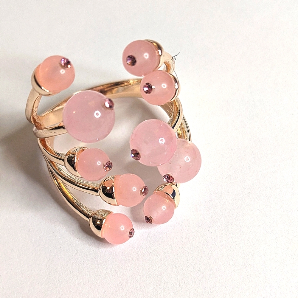 NWT Galilea Rose Quartz, Pink Austrian Crystal Adjustable Ring‎